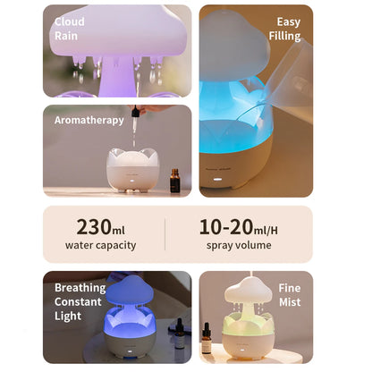 Mushroom Rain Air Humidifier Electric Aroma Diffuser Colorful Night Lights Rain Cloud Smell Distributor Relax Water Drops Sounds