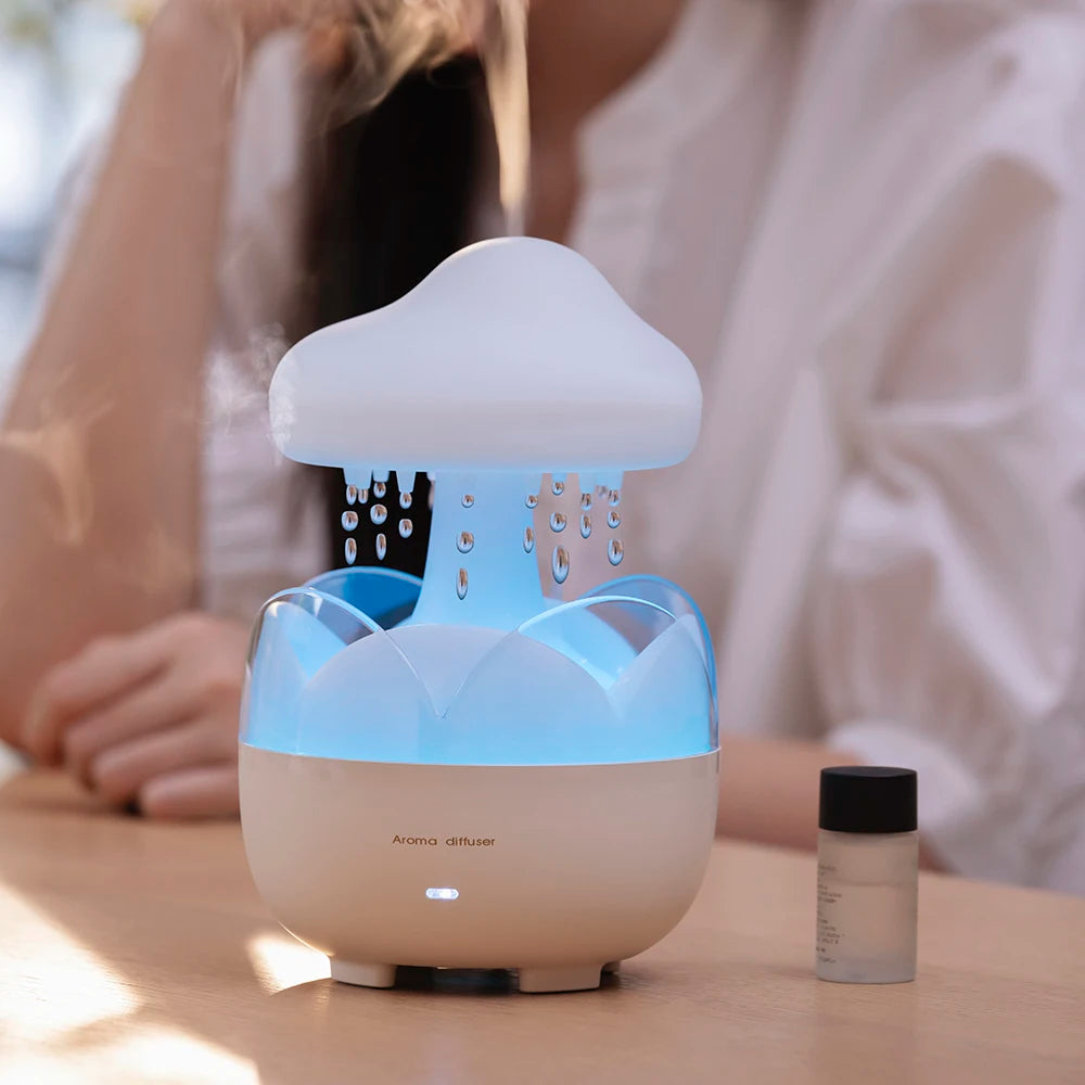 Mushroom Rain Air Humidifier Electric Aroma Diffuser Colorful Night Lights Rain Cloud Smell Distributor Relax Water Drops Sounds